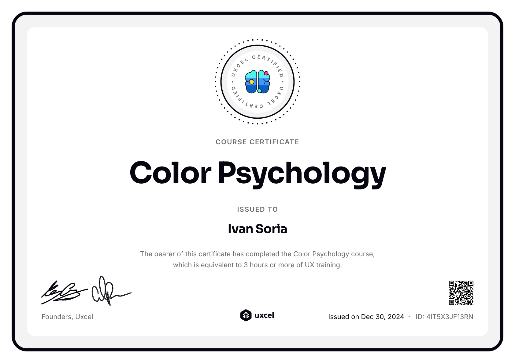 Ivan Soria's certificate